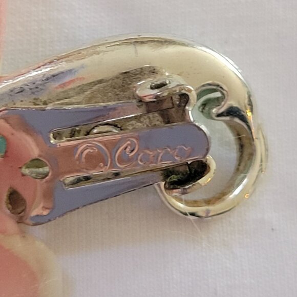 Vintage Coro Silver & Turquoise Clip-On Earrings Abstract Leaf Design - Picture 3 of 4